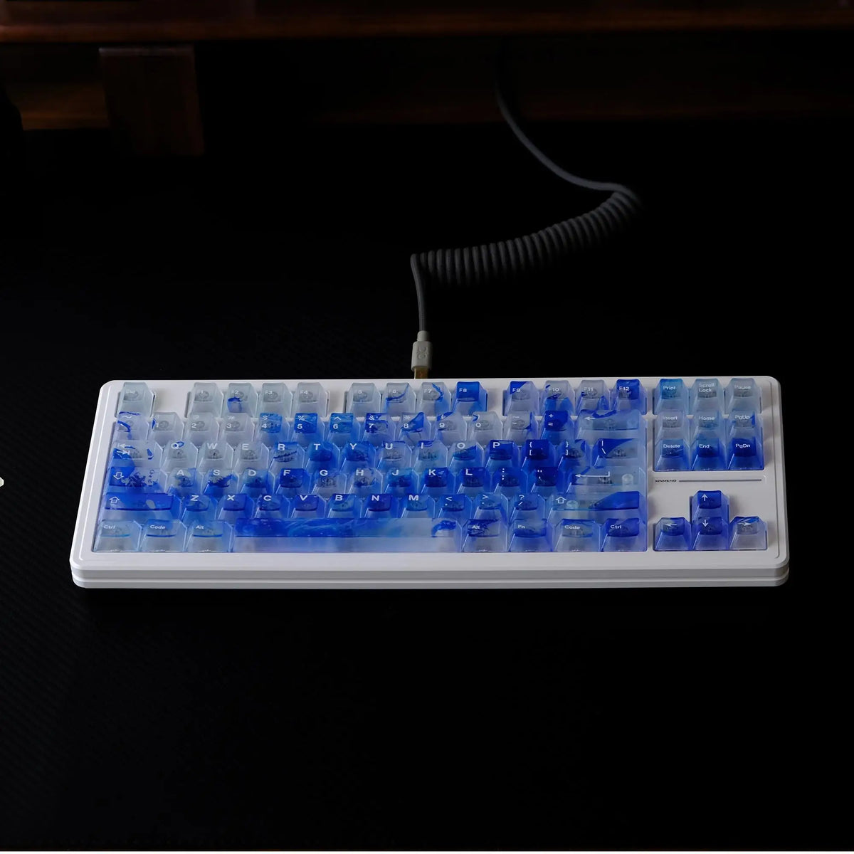122-Piece Wave-Shaped Semi-Transparent ABS Double-Shot Keycap Set, Cherry MX Compatible, Ergonomic