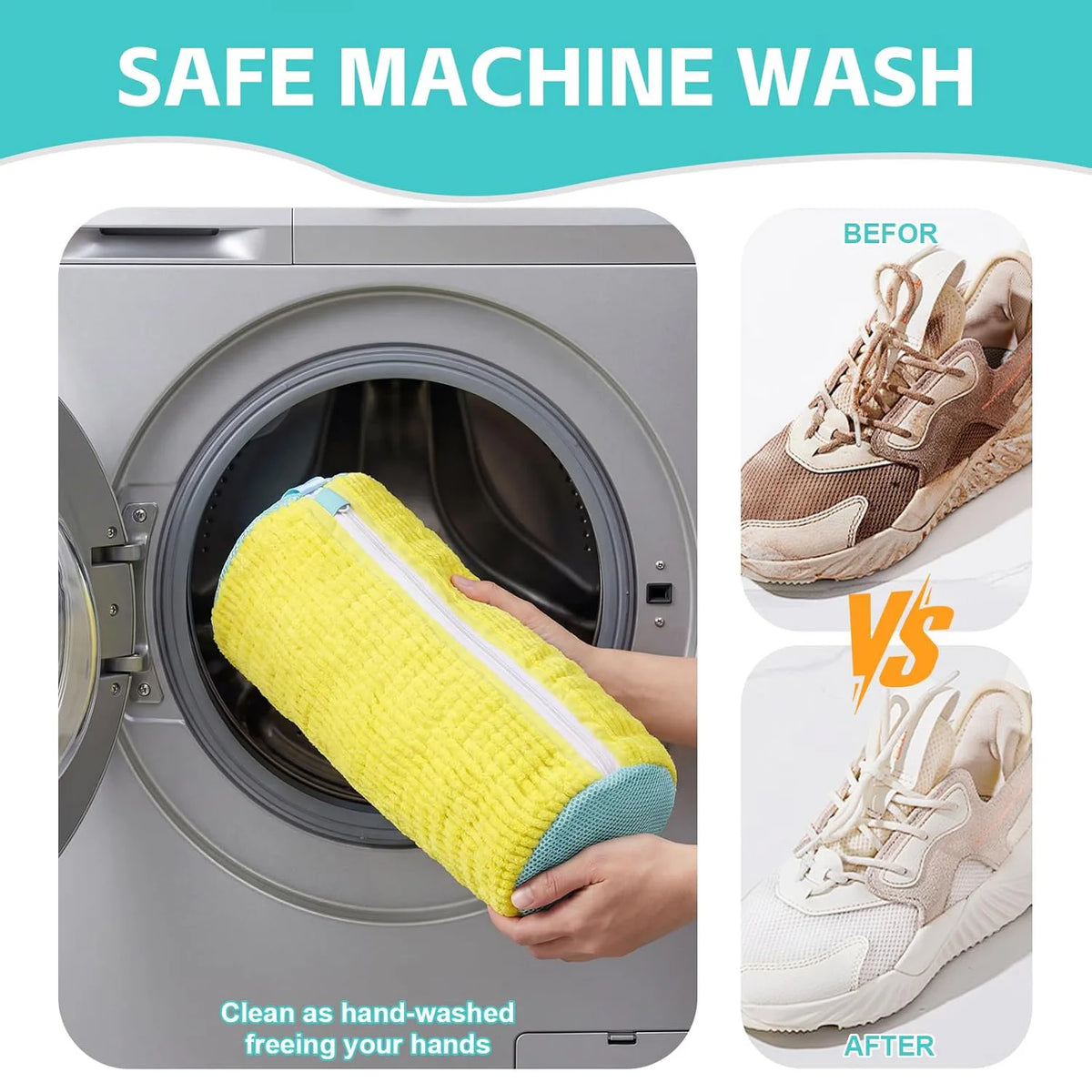 Reusable Shoe Wash Bag for Machine Washing – Zippered Chenille-Lined Laundry Bag for Sneakers & Casual Shoes