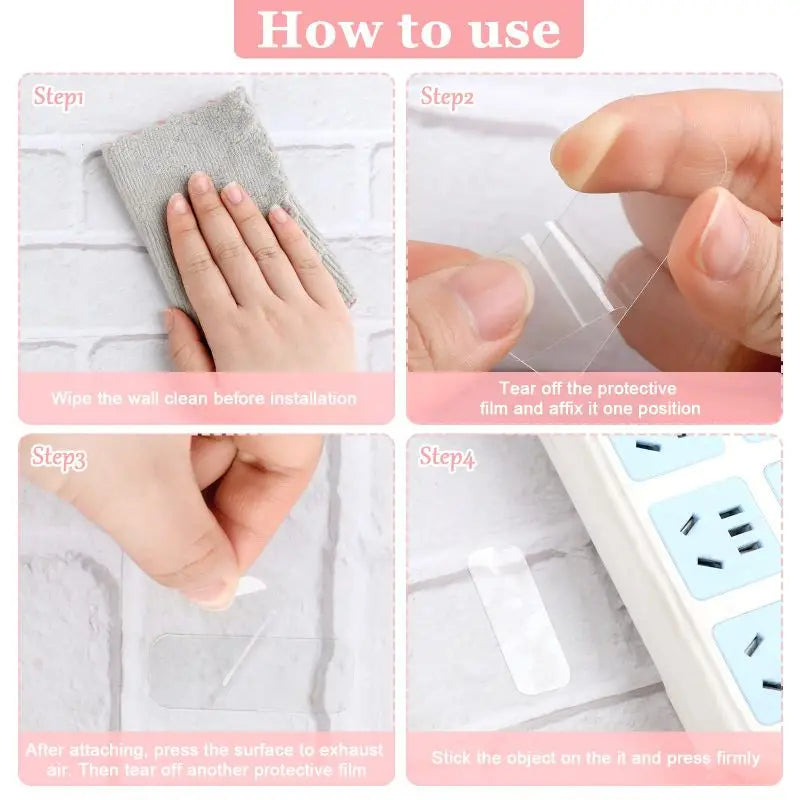 Reusable Nano Double-Sided Transparent Adhesive Tape – Super Strong Waterproof Wall Mount Strips (60/120/180/240/300 pcs)