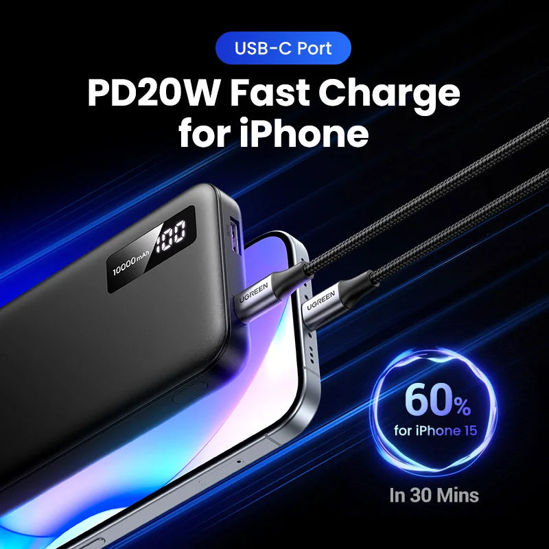 10000mAh PD 20W Portable Power Bank 22.5W USB-A Fast Charge USB-C External Battery for Smartphones
