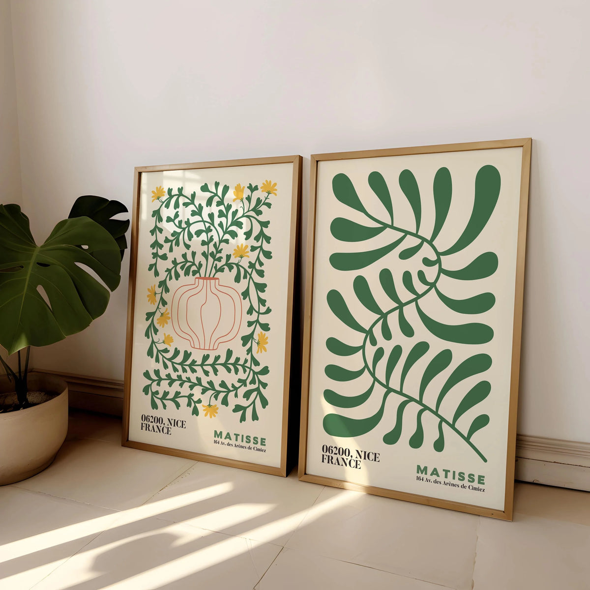2-Piece Frameless Matisse Floral Canvas Prints - Bohemian Mid-Century Modern Wall Art for Bedroom & Living Room