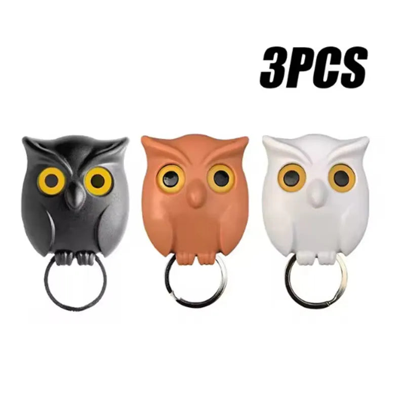 Cartoon Owl Magnetic Keychain and No-Punch Wall Hook - Blinking LED Key Storage for Kitchen & Home