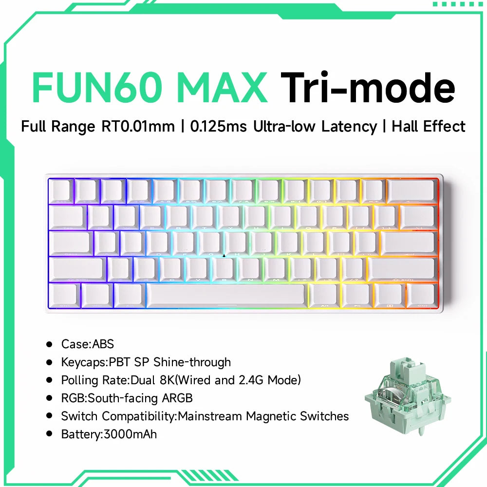 Magnetic Switch 60% & 65% Mechanical Gaming Keyboard - Rapid Trigger RT, 8K Polling, Hot-Swappable, RGB, Tri-Mode USB-C/BT/2.4G