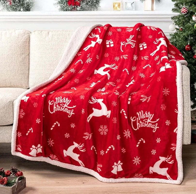Christmas Sherpa Throw Blanket, Soft Fleece Holiday Throw for Sofa and Bed — Cozy Gift for Women