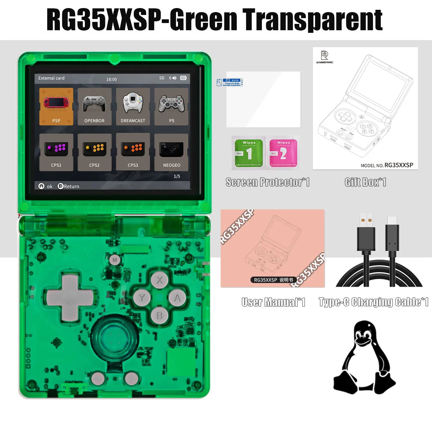 3.5-inch (8.9 cm) IPS Flip Handheld Retro Game Console – 64GB Storage, HDMI TV Output, 5,500+ Preloaded Games, Wi-Fi & Bluetooth