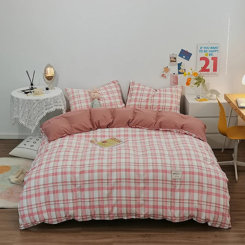 100% Cotton Plaid Stripe Duvet Cover Set - 3-Piece Breathable Washed Twill Bedding (1 Duvet Cover + 2 Pillowcases)