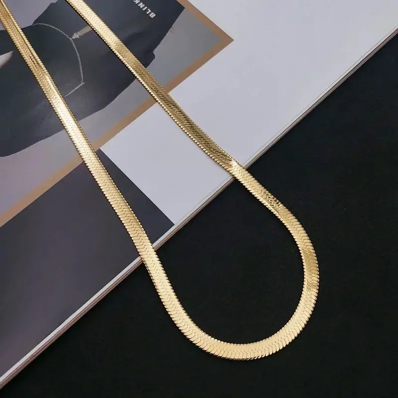 925 Sterling Silver 4mm Flat Link Chain Necklace - Rose Gold Plated Choker Clavicle Pendant
