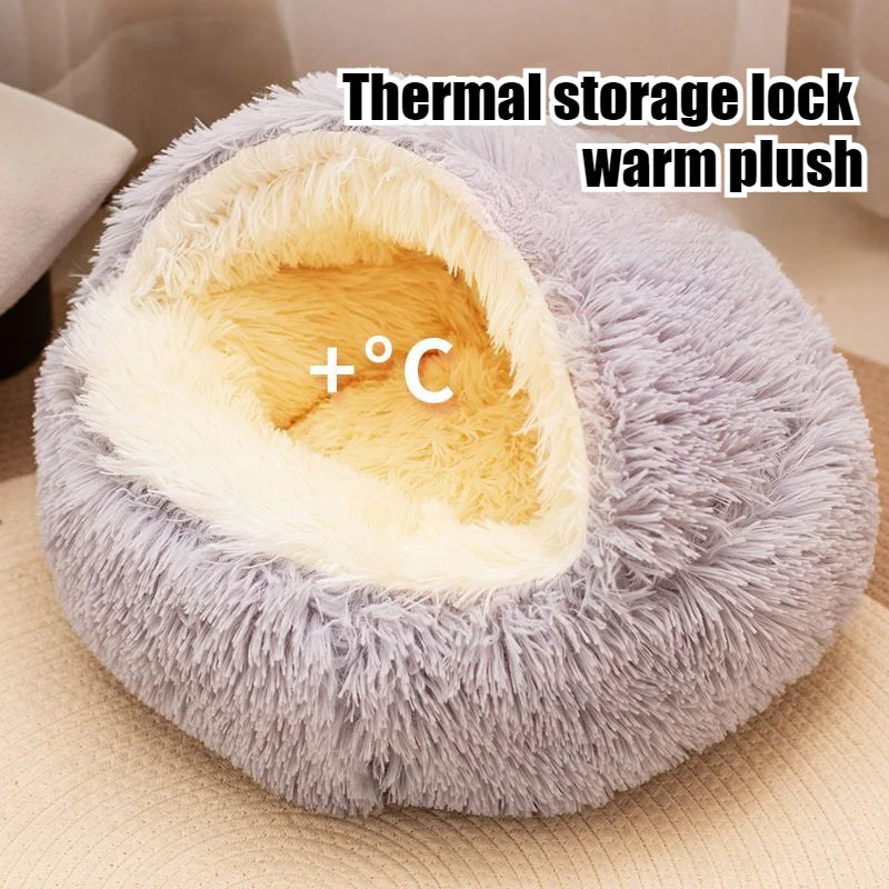 2-in-1 Plush Round Pet Bed 50 cm (19.7 in) with Removable Cover - Cozy Cat & Small Dog Sleeping Nest