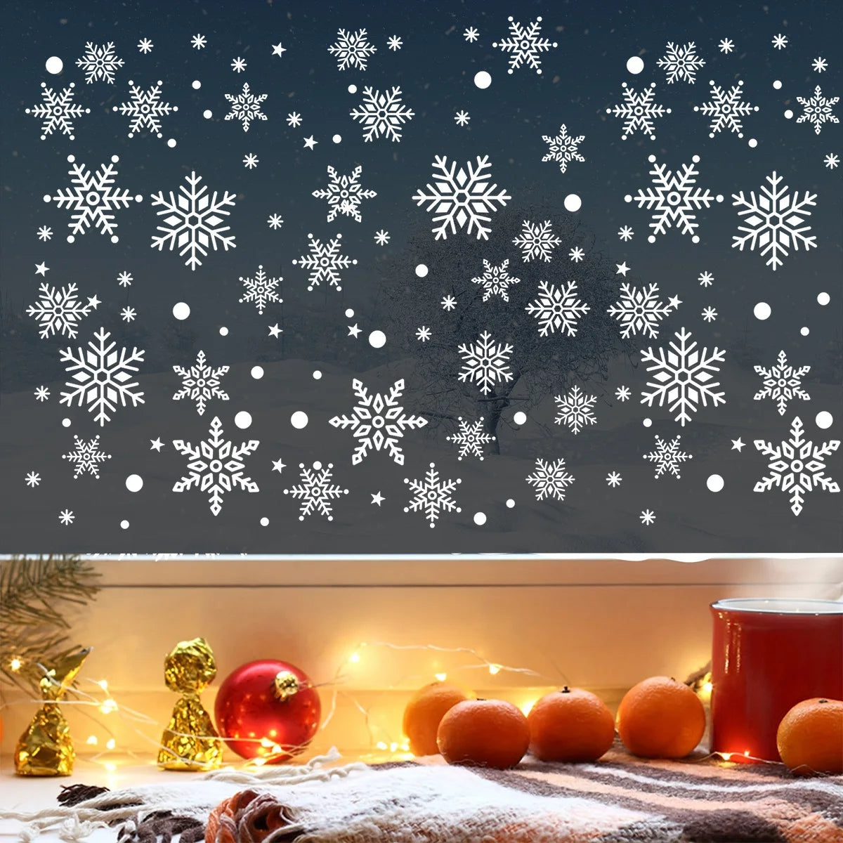 Christmas Snowflake Window Clings 2-Pack - Winter Static Window Stickers Holiday Home Decor