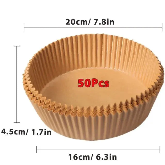 50/100-Pack 8 in (20 cm) Round Disposable Non-Stick Air Fryer Paper Liners for Airfryer & Oven