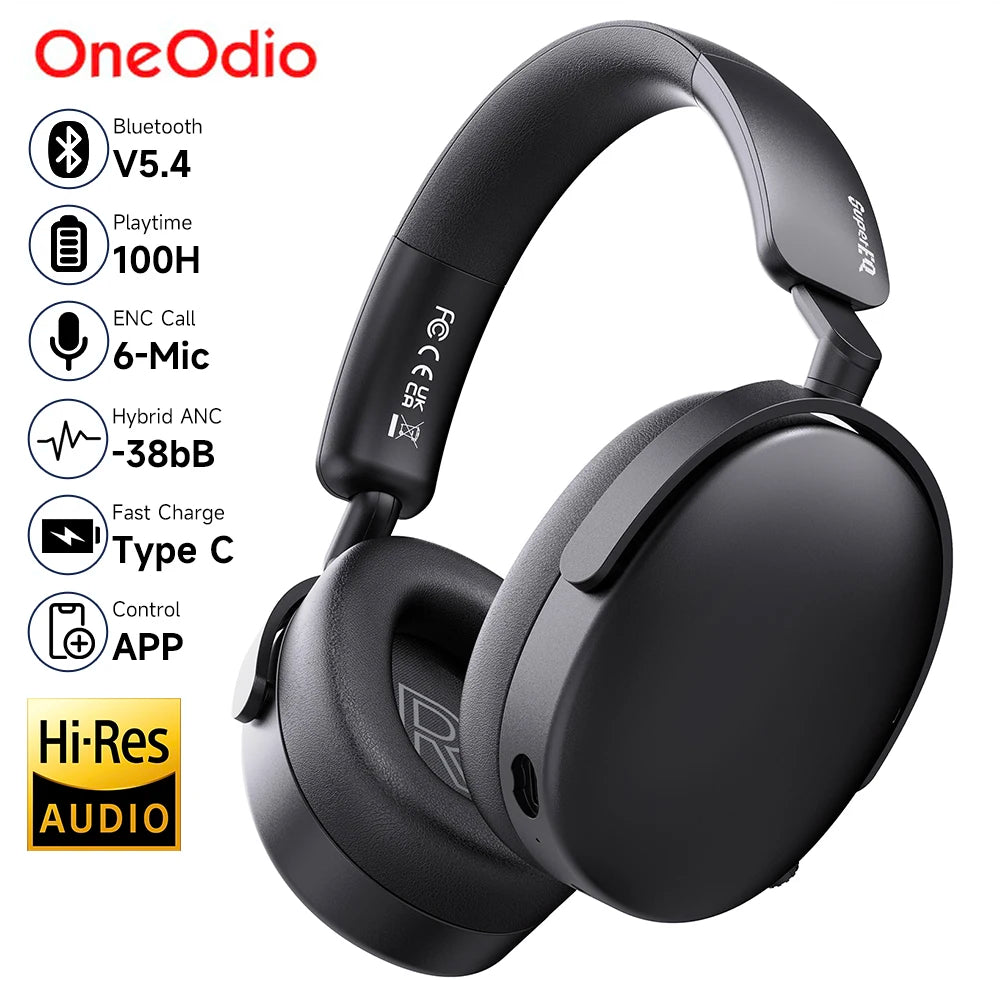 Wireless Bluetooth 5.4 Over-Ear Headphones — 40mm Hi-Res Drivers, ENC Mic, -40dB ANC, Up to 100-Hour Battery