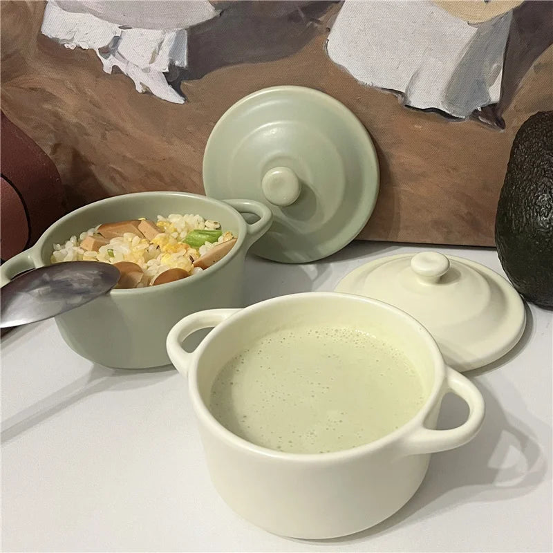 Porcelain Covered Bowl with Double Handles 220ml (7.4 fl oz) — Microwave, Air Fryer & Oven Safe
