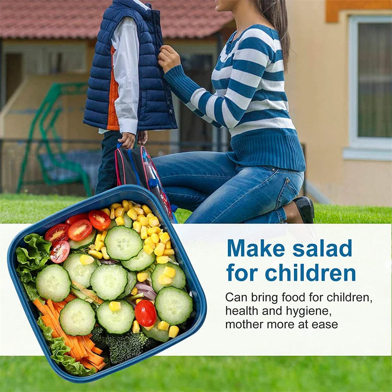 38 oz (1.12 L) Portable Salad Lunch Bowl - 3-Compartment Leakproof Bento Box with Dressing Cup & Utensil