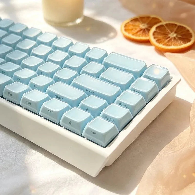 Crystal Jelly Keycap Set — Korean & English Side/Front Printed for Mechanical Keyboards | Pink, White & Blue — Fits 60%, 75%, 80%, 100% and Common Layouts