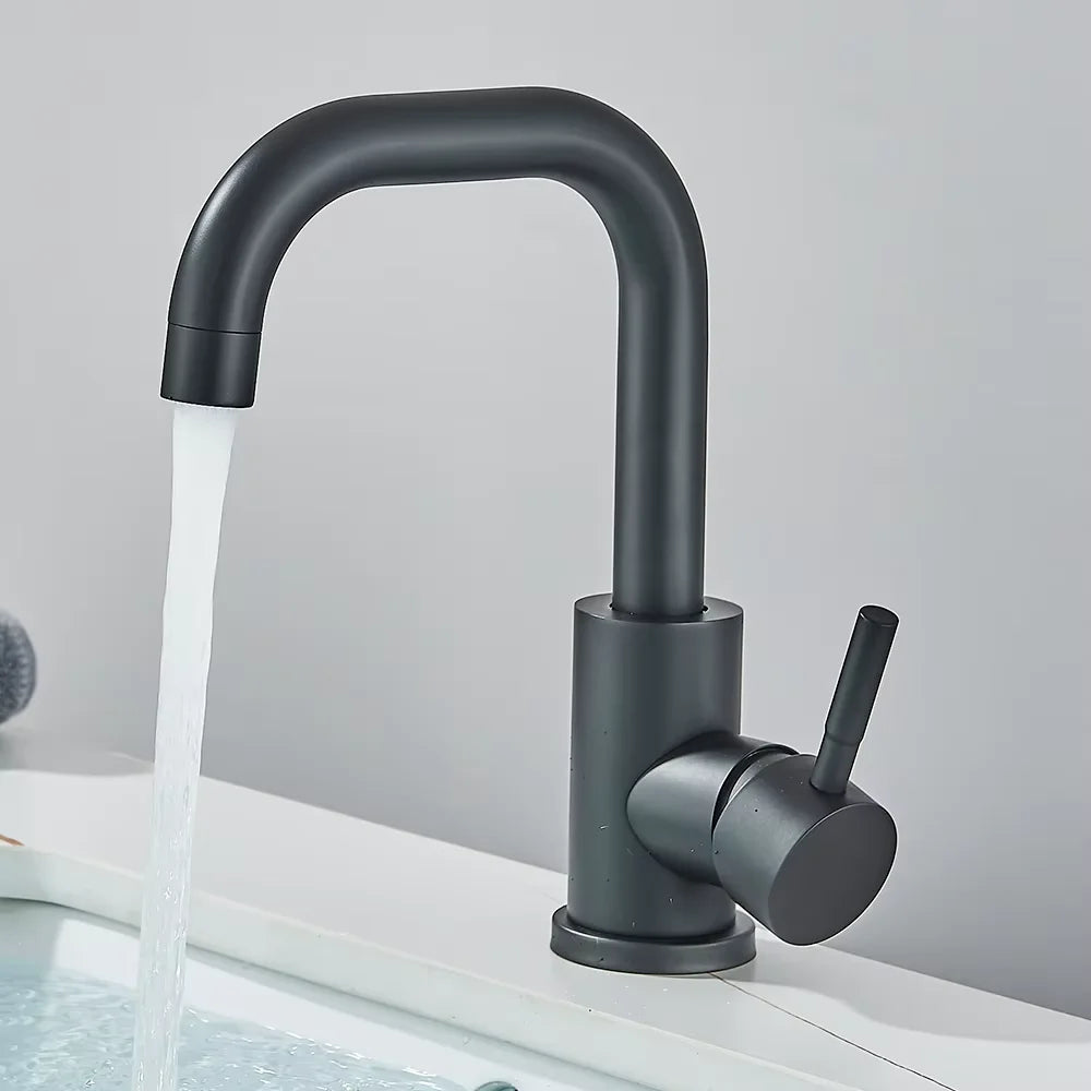 304 Stainless Steel Bathroom Basin Faucet Single Lever Mixer Tap 360° Swivel Hot & Cold Sink Faucet