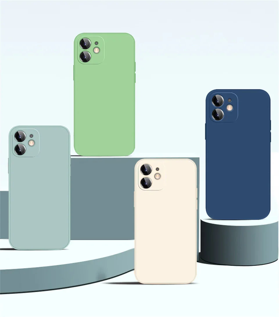 Liquid Silicone Shockproof Full-Coverage iPhone Case, Soft Back Cover, Anti-Scratch, Anti-Fingerprint, Non-Slip