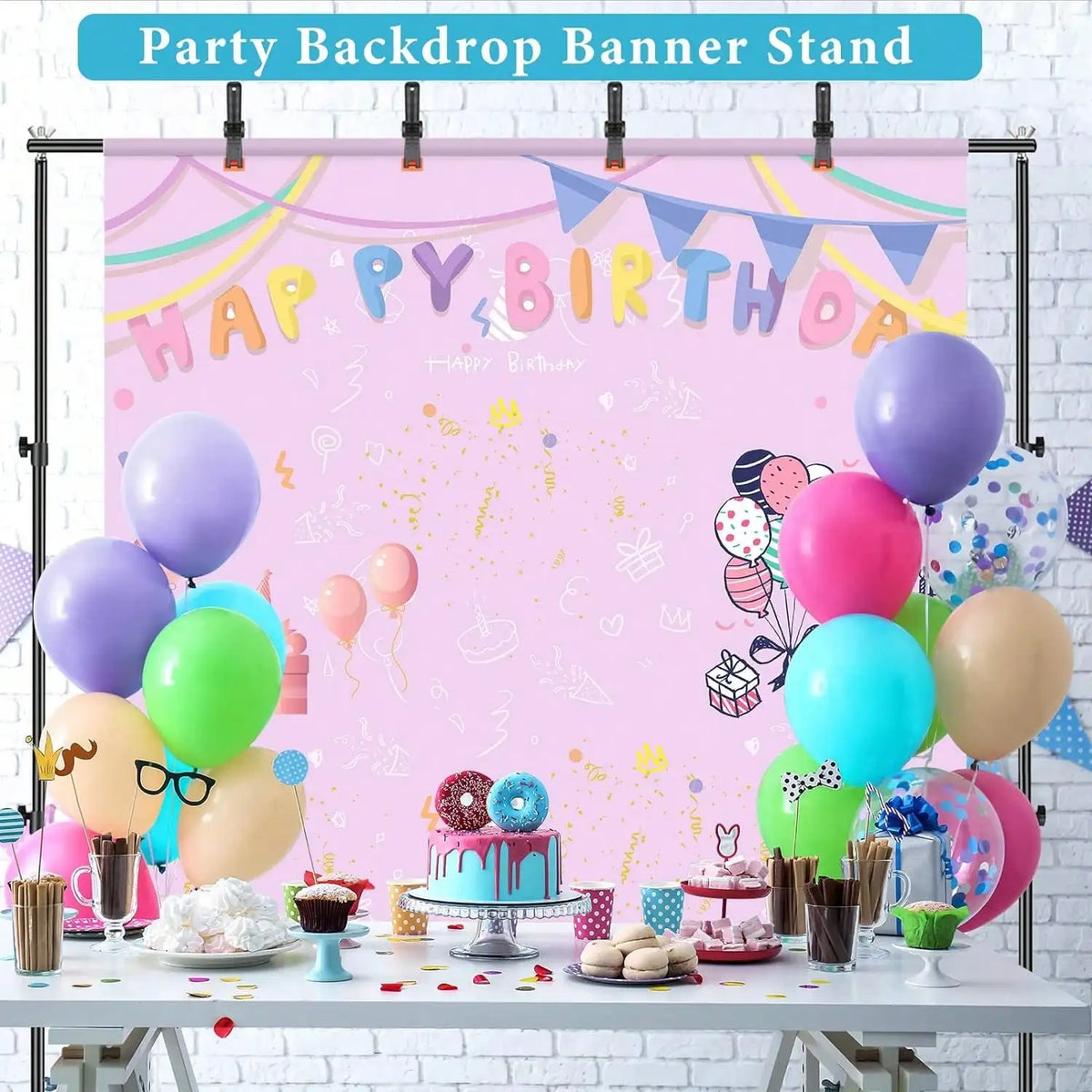 Adjustable Photo Backdrop Stand 10 x 7 ft (305 x 213 cm) Metal Background Support Kit with 4 Crossbars & 4 Clamps – Weddings, Parties, Studios