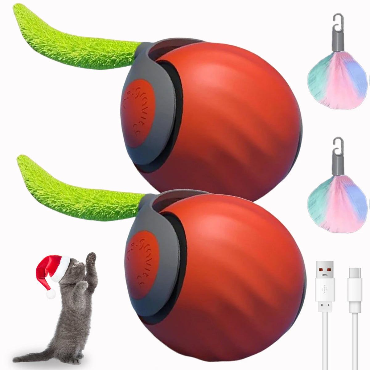 Interactive Cat Ball Toy with Replaceable Tail USB Rechargeable Dual-Speed Automatic Cat Toy for Indoor Cats