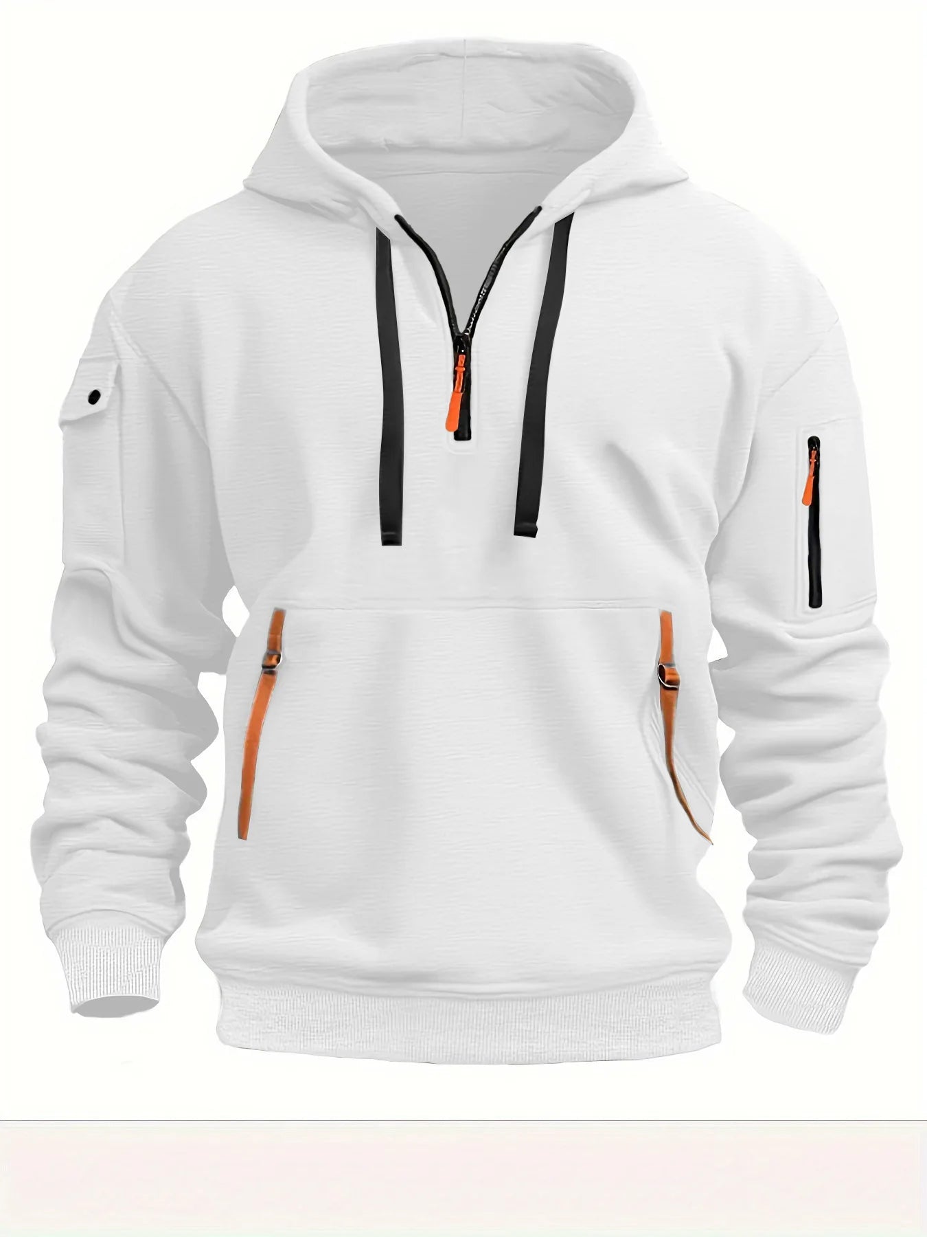 Men's Casual Sports Hoodie – Long-Sleeve Pullover with Sleeve Pocket & Drawstring, Spring/Autumn, Plus Size
