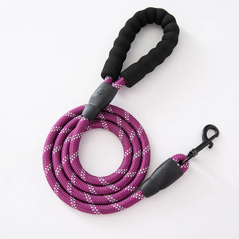 Reflective Padded Handle Dog Leash - Heavy-Duty Double Rope, 1.5 m (4.9 ft) for Small to Large Dogs