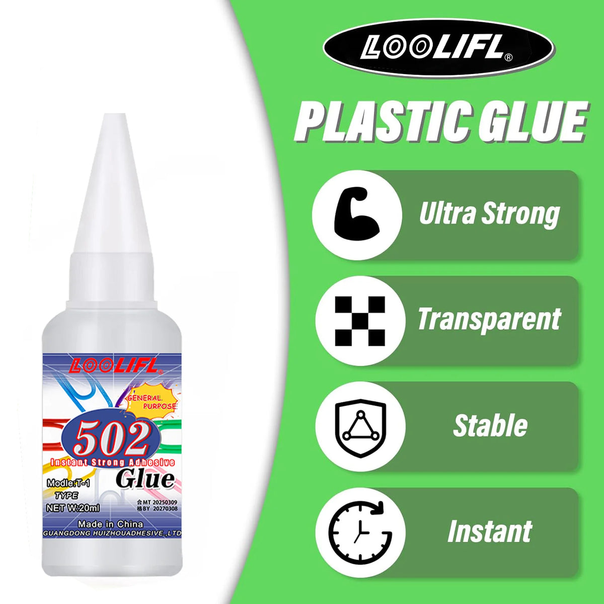 502 Super Strong Quick-Drying Glue for Plastic, Wood, Metal & Ceramic – Clear Low-Odor Adhesive, 20ml (0.68 fl oz)