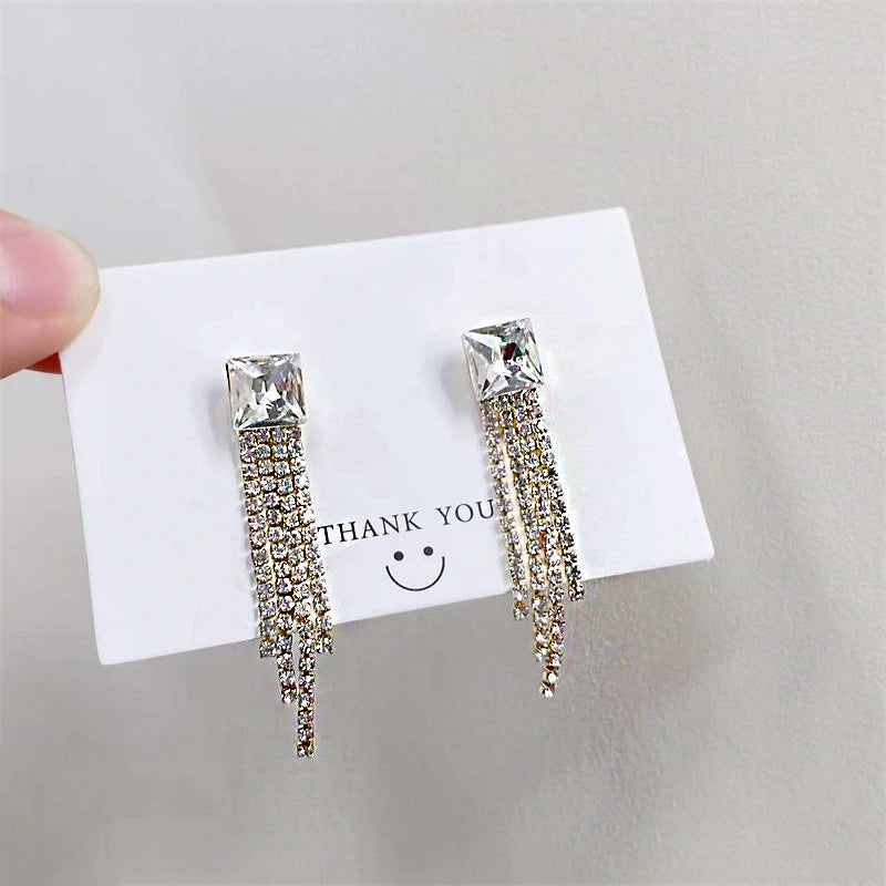 Cubic Zirconia Geometric Drop Tassel Earrings for Women Vintage Party Dangle Earrings
