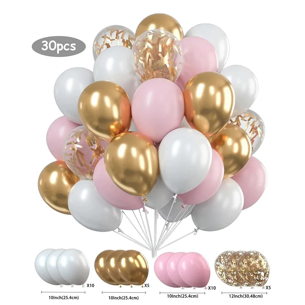 30-Pack 12-Inch (30 cm) Pearl White & Gold Confetti Balloons, Party Decorations for Birthday, Wedding & Anniversary