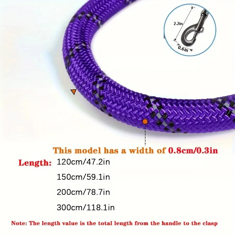 Reflective Padded Handle Dog Leash — Heavy-Duty Double Traction Rope for Strong Dogs with Metal Clip