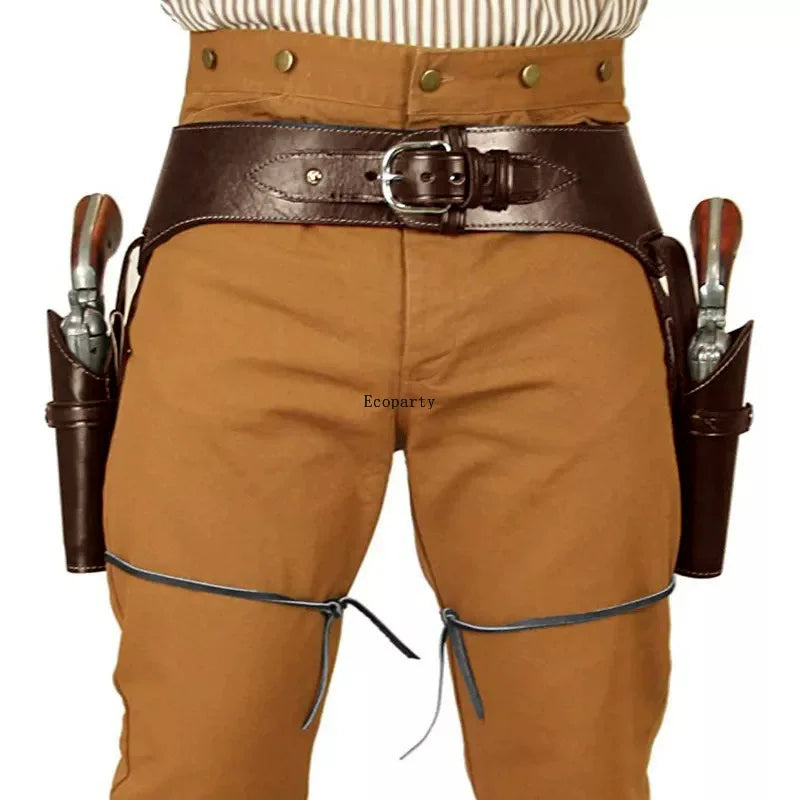 Double Gun Holster Waist Belt – PU Leather Revolver Holster for Renaissance Pirate Cowboy Cosplay