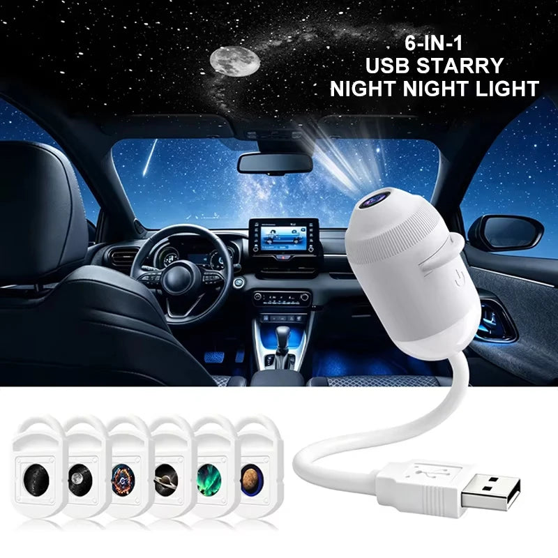 USB Starry Sky Galaxy Projector Lamp – 360° Adjustable Night Light for Bedroom, Home & Car