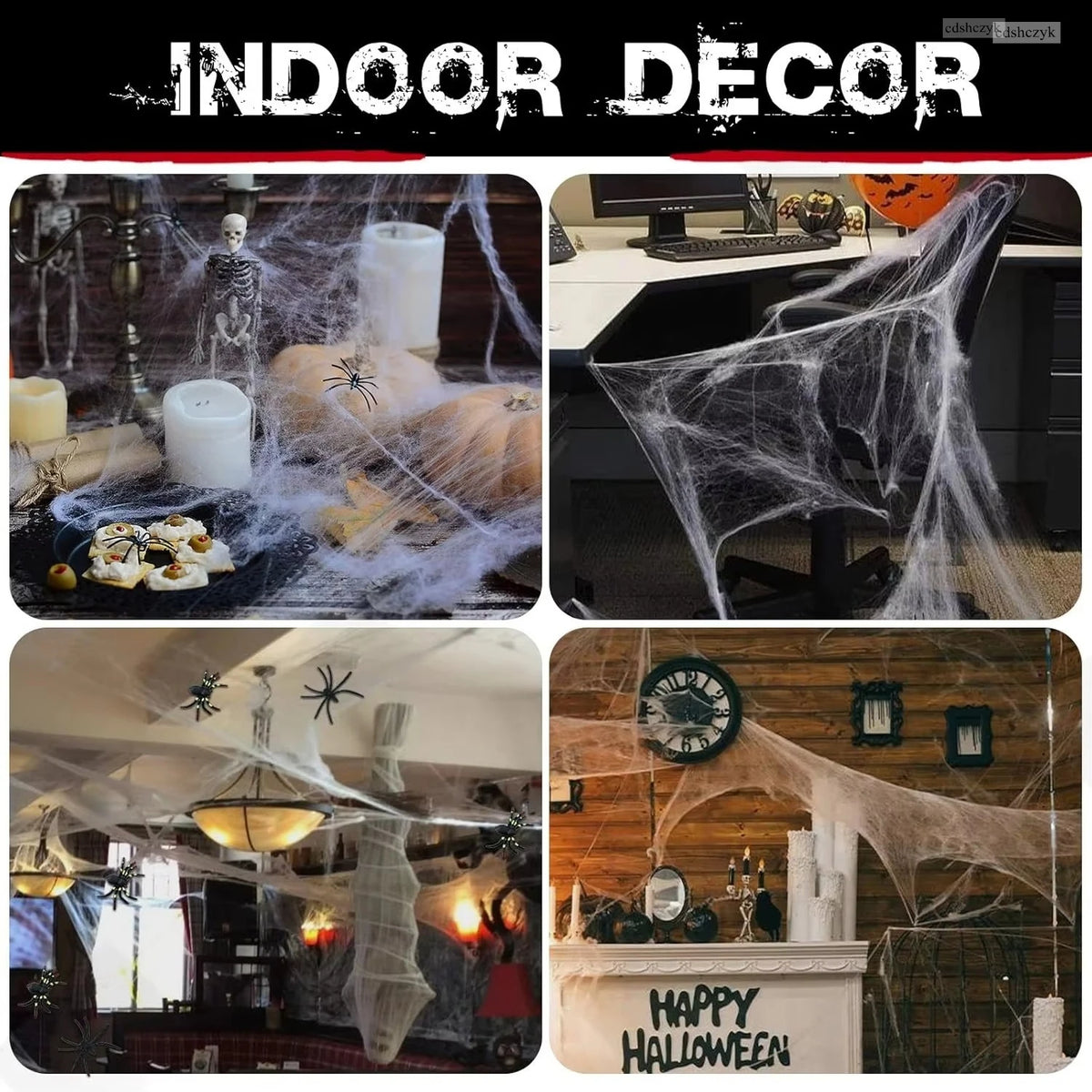 Stretchable Spider Web Halloween Decor - Covers up to 200 sq ft (18.6 m²) with 9 Fake Spiders, Reusable Cobwebs for Haunted House and Party