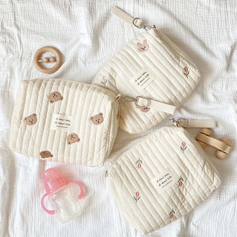 Cute Embroidered Floral Mommy Diaper Bag – Zippered Newborn Nappy Pouch & Stroller Organizer