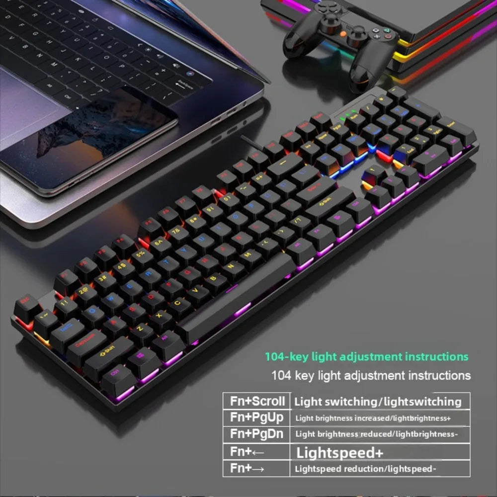 Mechanical Gaming Keyboard 104-Key USB Wired RGB Backlit Full-Size Ergonomic Keyboard for PC Laptop Tablet
