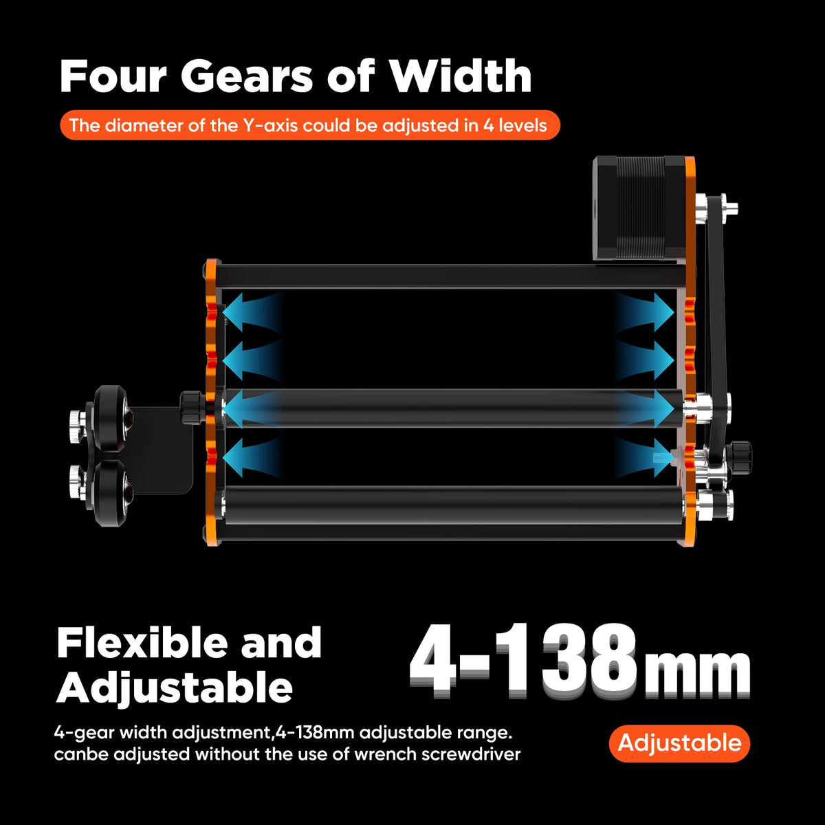 Y-Axis Height Adjustable Rotary Bracket for Laser Engravers - Rotary Shaft for Long Cylindrical Engraving