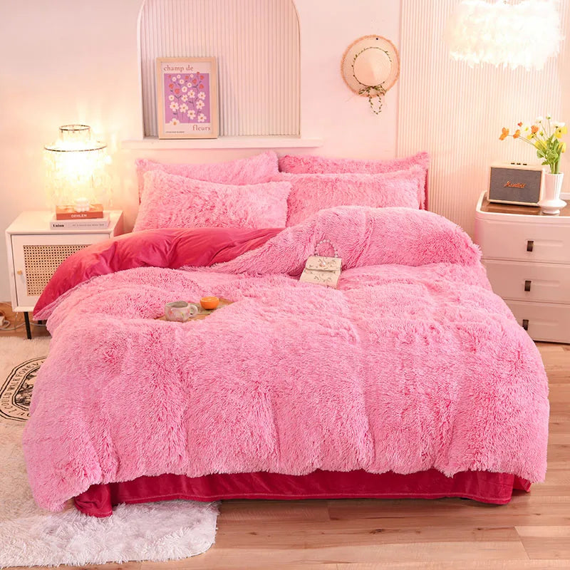 3-Piece Mink Velvet Coral Fleece Duvet Cover Set – Super Shaggy Warm Cozy Bedding with 2 Pillowcases, Multiple Sizes 150x200–220x240 cm (59x79–87x94 in)