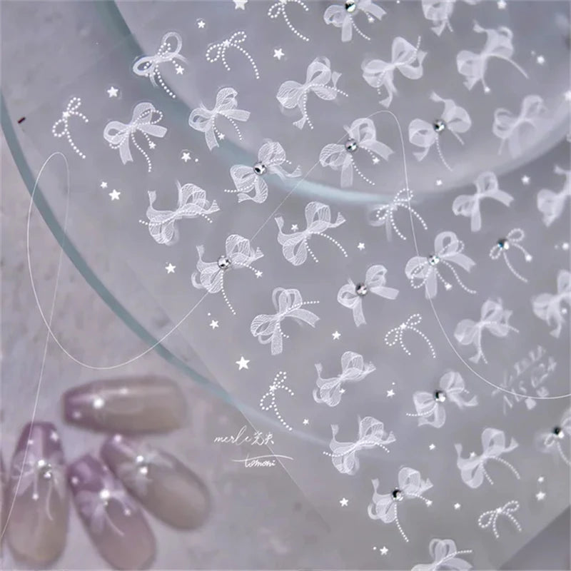 5D Lace Bow Nail Stickers with Crystal Rhinestones view 10