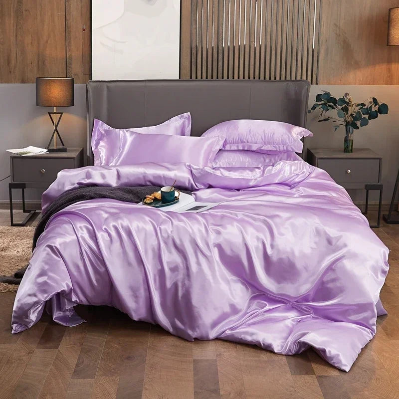 4-Piece Solid Color Duvet Cover Set - Rayon Twill Bedding (Twin/Full/Queen/King)