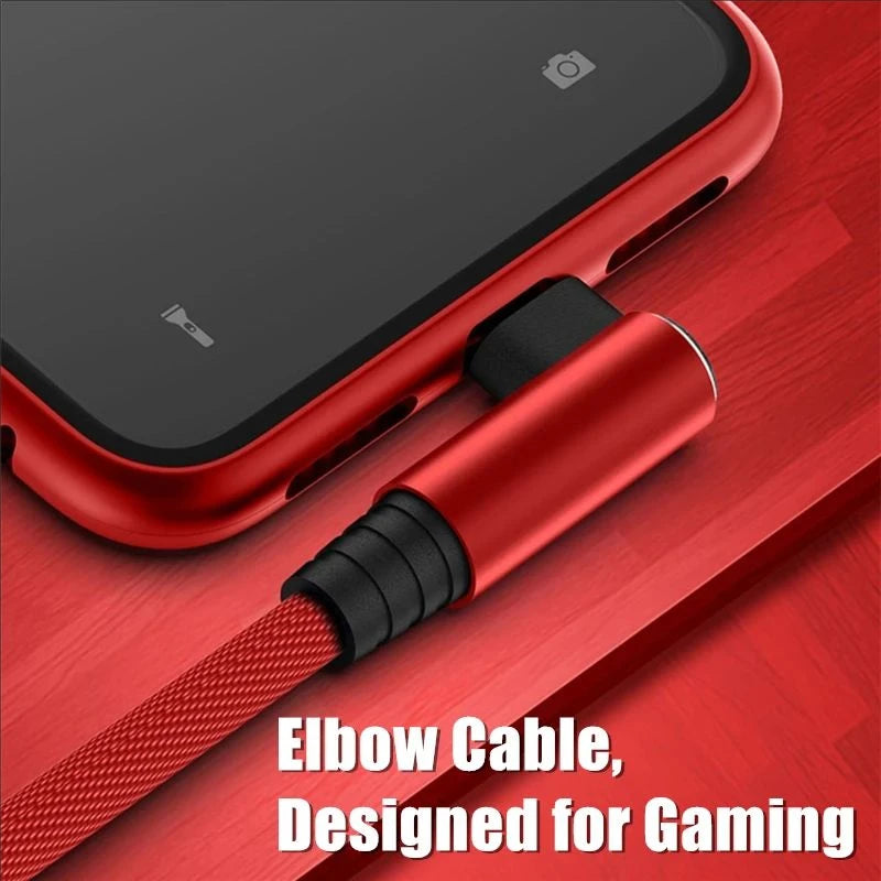 Fast Charge 90° Right Angle Lightning USB Cable for iPhone – Braided Nylon, 0.25–3M (0.8–9.8 ft)