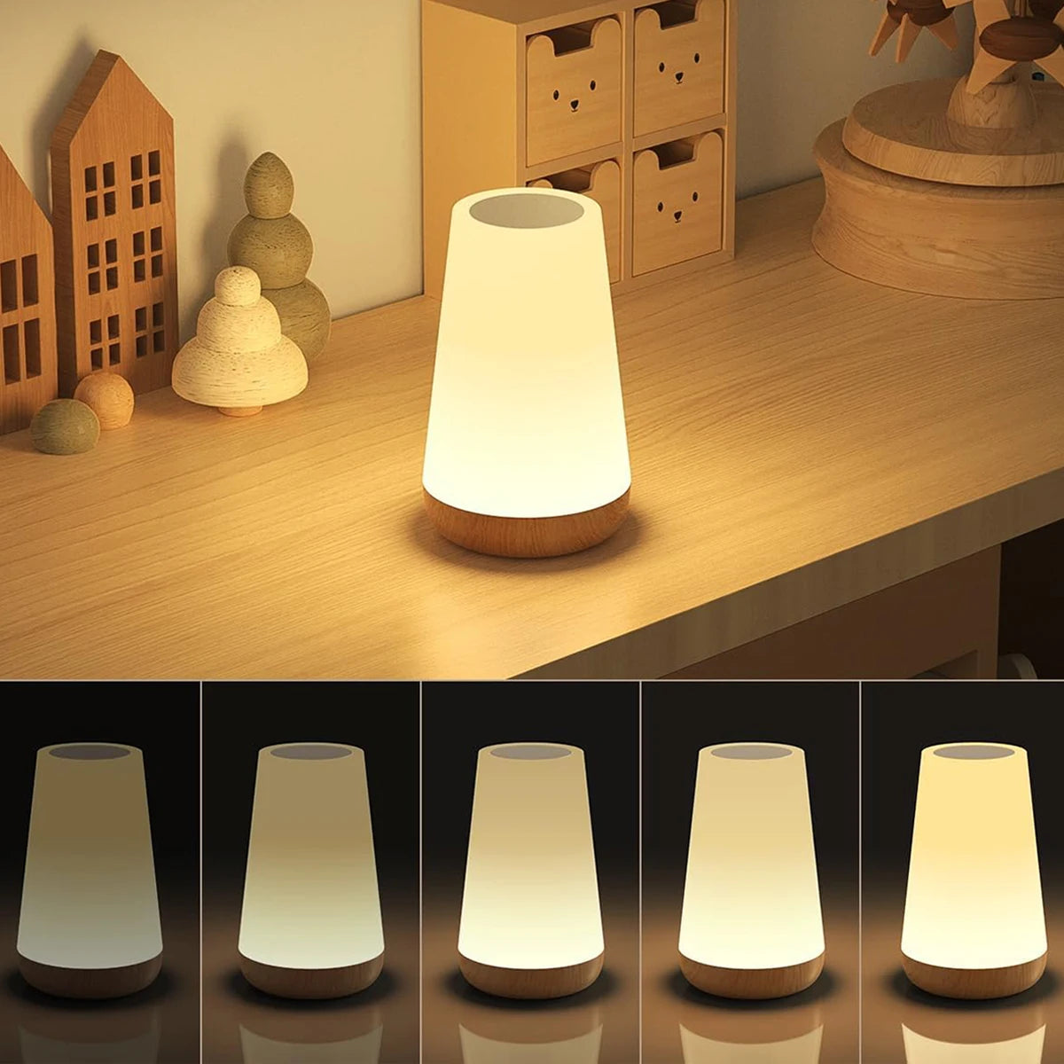 Rechargeable Smart LED Night Light 13 Colors 5 Brightness Levels Touch & Remote USB Bedside Lamp