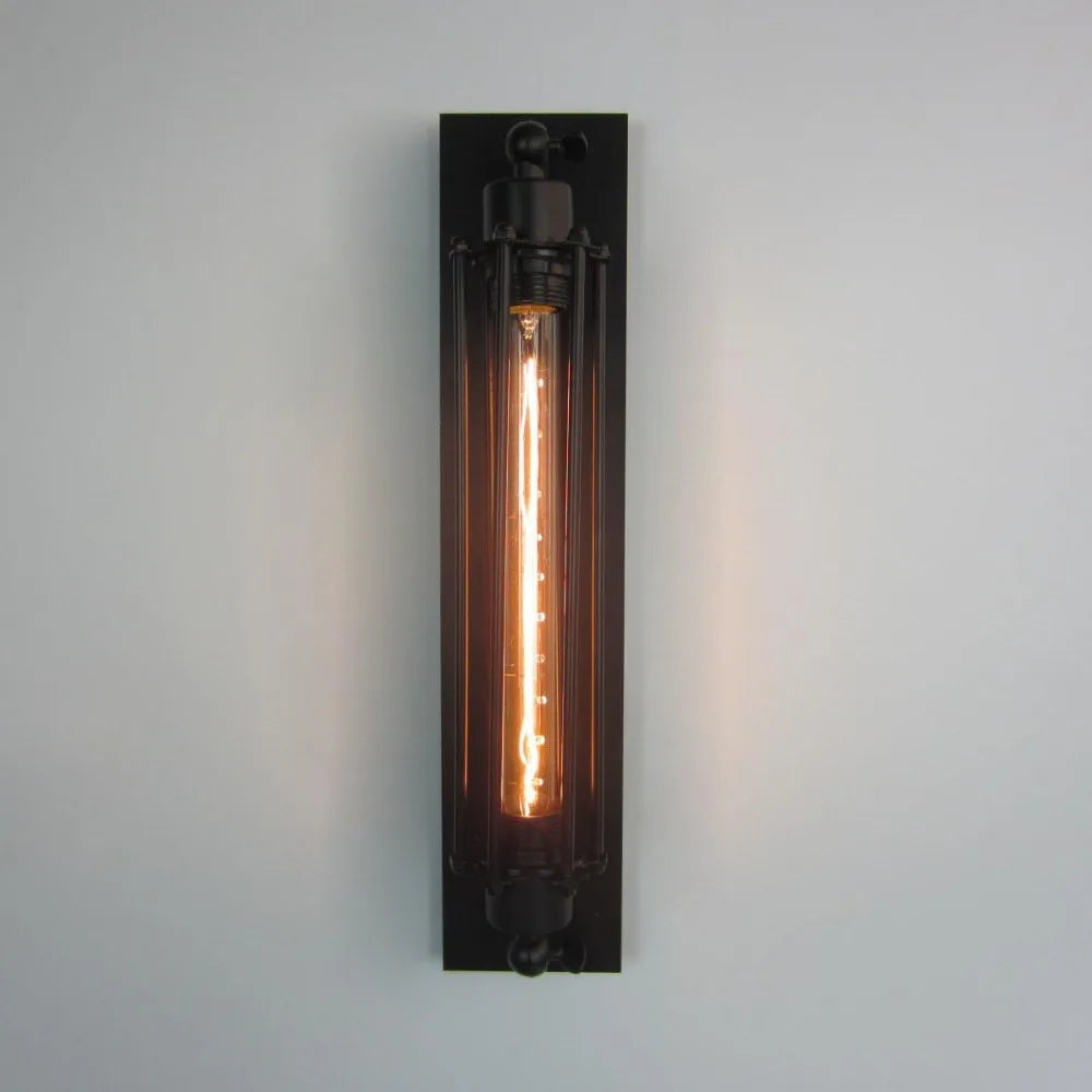 Industrial Metal Tube Wall Sconce – Retro Black Flute Wall Light, 17.7 in (45 cm) Vintage Home & Dining Lighting, E27