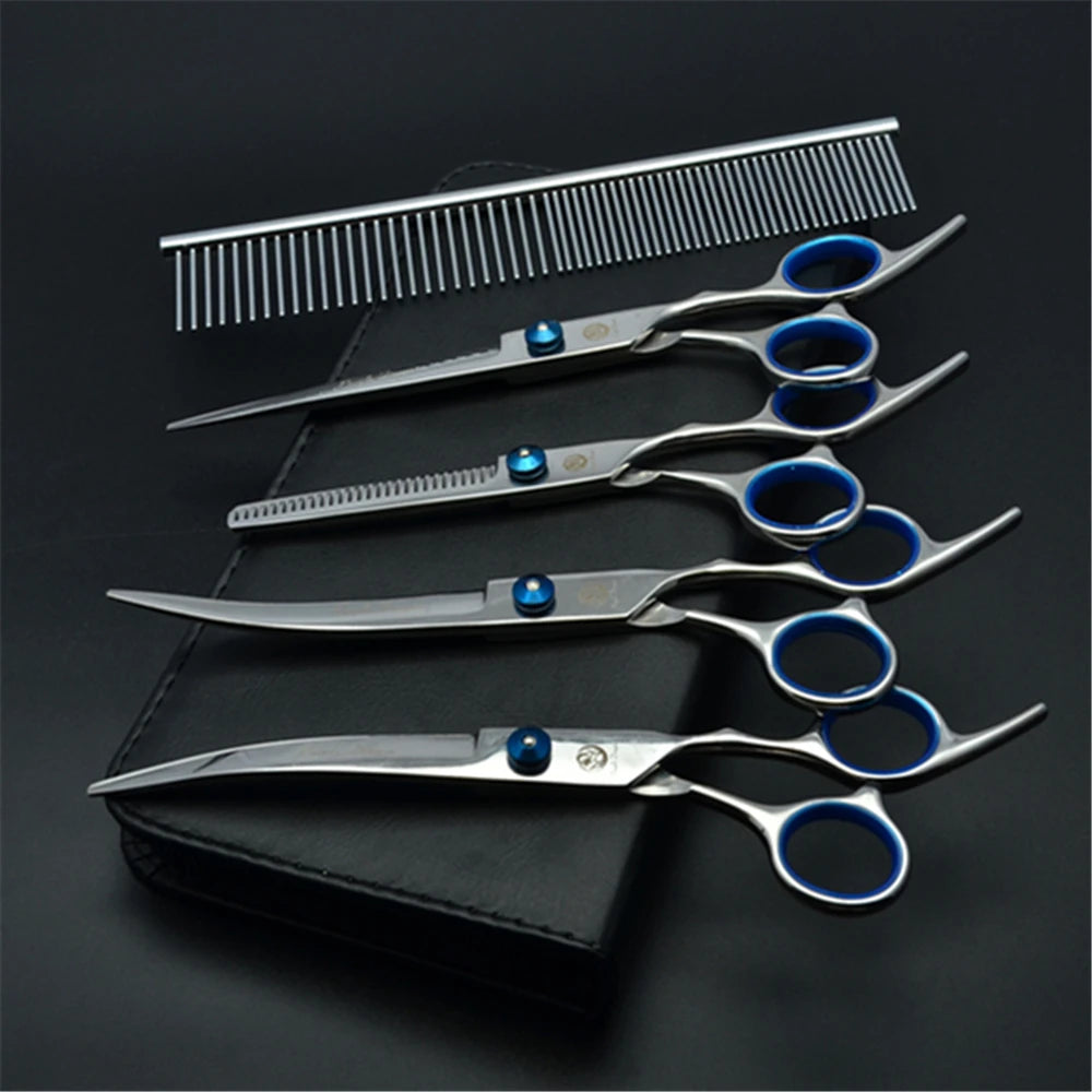 Professional Dog Grooming Scissors Set - 6" (15.2 cm) & 7" (17.8 cm) Stainless Steel Thinning & Curved Pet Shears