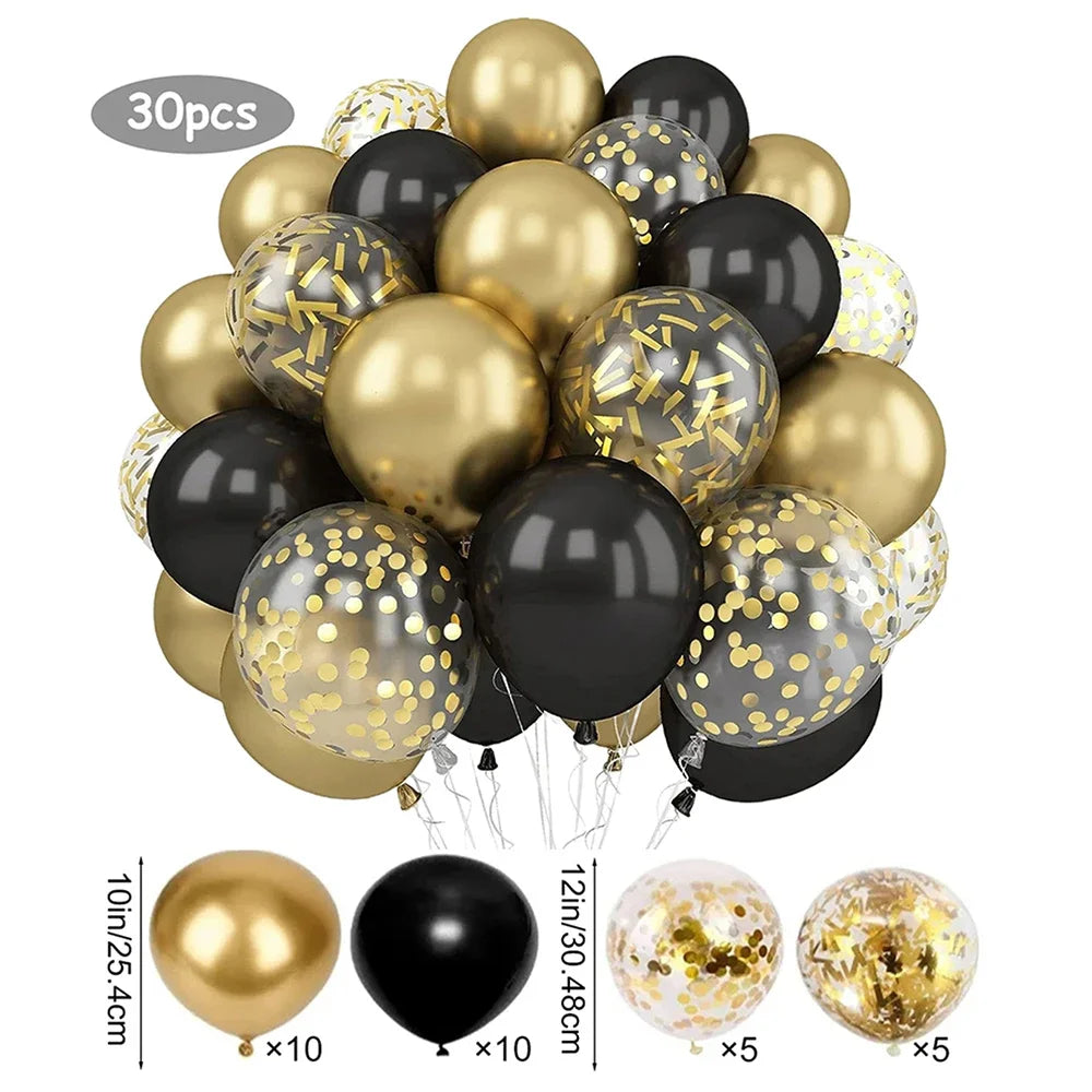 30-Pack 12-Inch (30 cm) Pearl White & Gold Confetti Balloons, Party Decorations for Birthday, Wedding & Anniversary