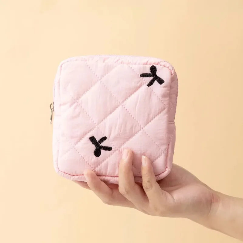 Large Capacity Period Pouch - Cute Cartoon Bow Sanitary Napkin & Tampon Organizer Bag