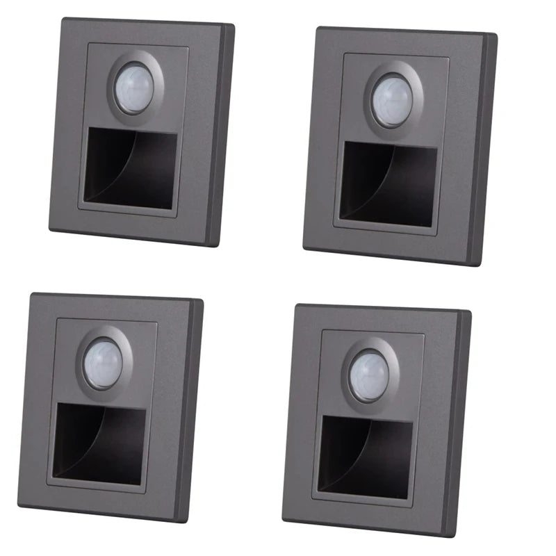 PIR Motion Sensor Recessed LED Night Light 86mm (3.4 in) AC 110-240V for Staircase Bedroom Hallway