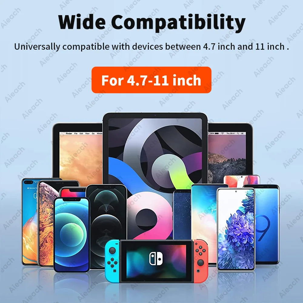 360° Rotating Tablet & Phone Stand - Aluminum Arm Desktop and Bed Mount, Fits 4–11 in (10–28 cm) Devices