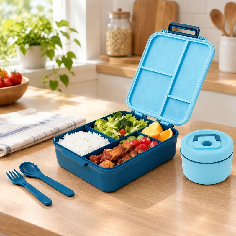 1700ml (57oz) Leakproof Bento Box with 300ml (10oz) Stainless Steel Soup Jar Microwave Safe Lunch Box for Office & School
