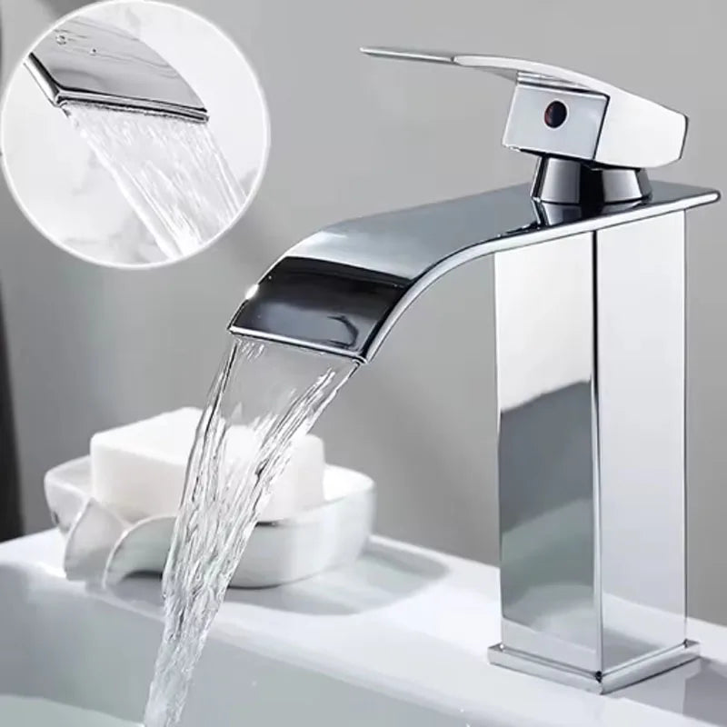 Stainless Steel Deck-Mounted Basin Faucet for Bathroom - Hot & Cold, Classic Style