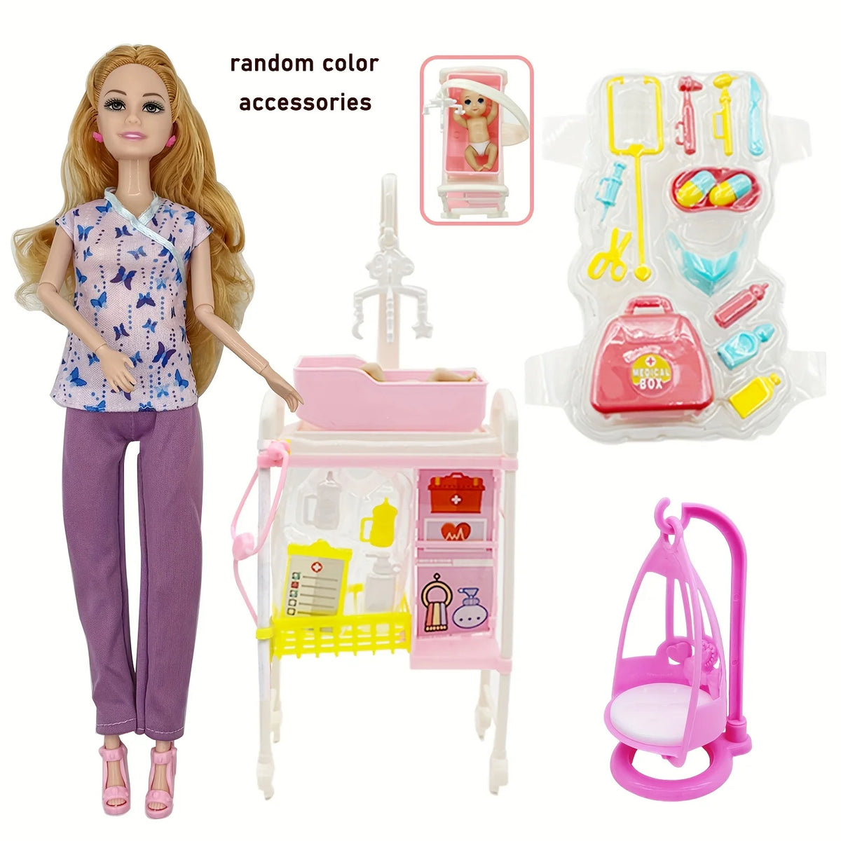 12-Inch (30 cm) Nurse Doll Playset with Medical Accessories, Pretend Baby Care Toy for Girls, Birthday and Christmas Gift
