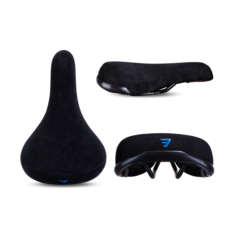 Wheelie Bicycle Saddle Black - Flannelette BMX and Mountain Bike Seat with Embroidered Logo, 8mm Rails, Unisex