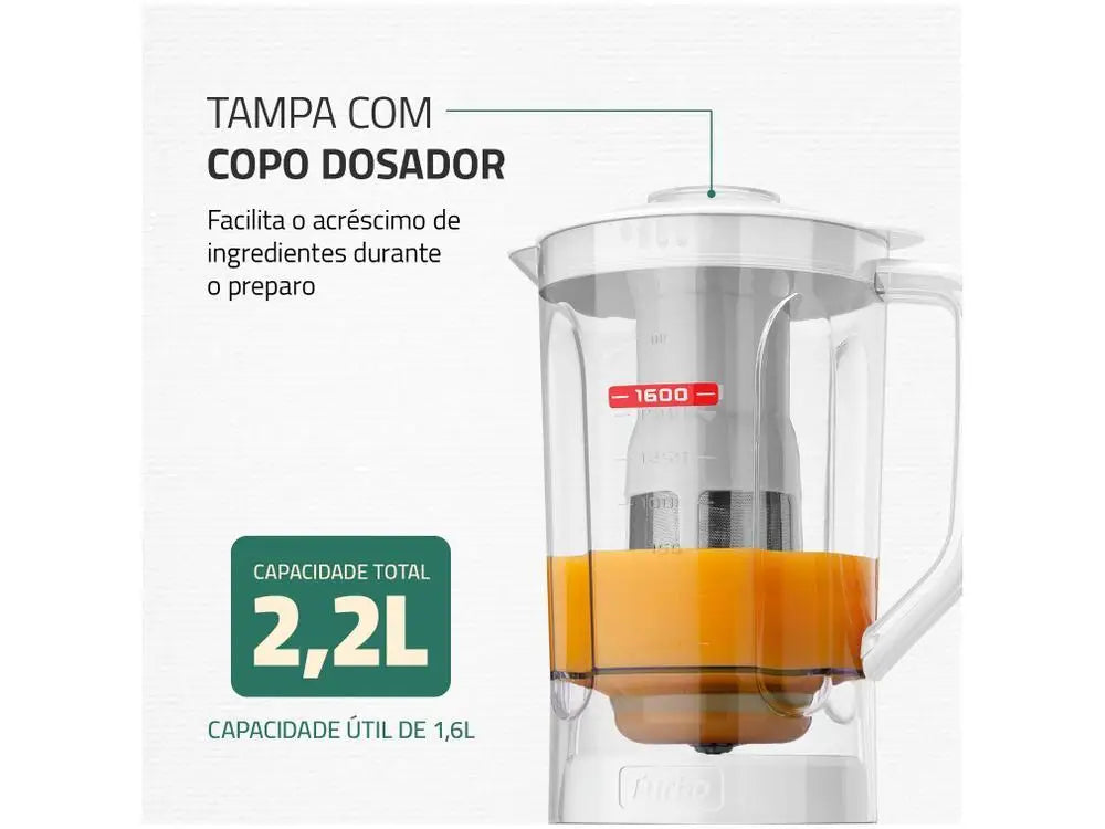 Turbo Power 500W Countertop Blender with Filter — 2.2L (74 fl oz) Jar, 3 Speeds + Pulse, White & Gray, 110V